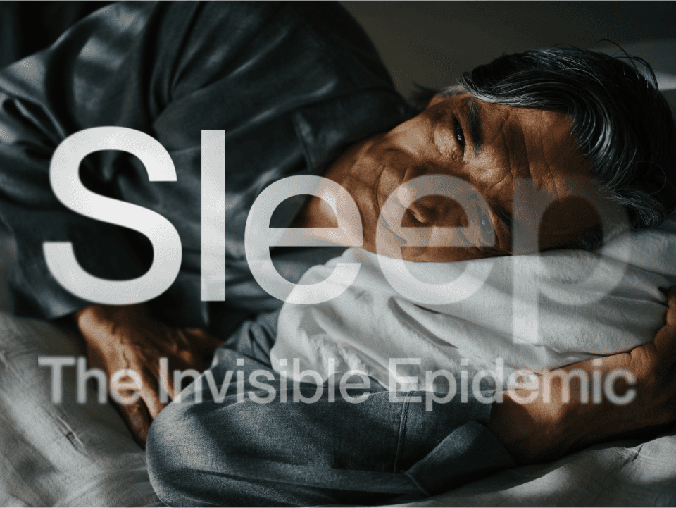 Man sleeping with text on top that says "Sleep: The Invisible Epidemic."